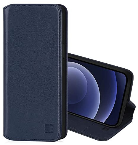 32nd Classic Series 2.0 - Real Leather Book Wallet Flip Case Cover For Apple iPhone 12 (6.1) / iPhone 12 Pro (6.1), With Card Slot, Magnetic Closure and Built In Stand - Navy Blue