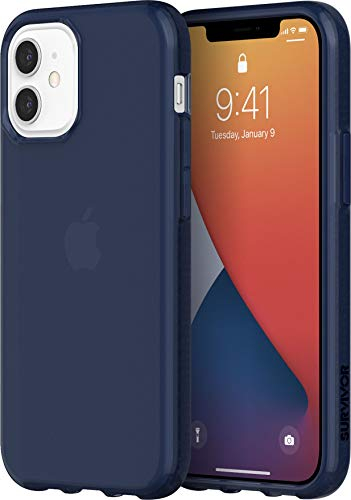 Griffin Survivor Clear Case, Military Standard, for Apple iPhone 12 Mini (5.4 inches), Thin Design, Shock-Absorbing Corners, Qi Compatible Mobile Phone Case, Transparent Blue, GIP-049-NVY