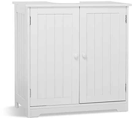 Mondeer Waschbeckenunterschrank,Unterschrank Badezimmerschrank Holz mit Türen 2 Fächer Platzsparend,Freistehend 60 x 30 x 60 cm für Badezimmer Weiß