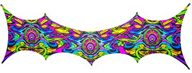 PSYWORK Schwarzlicht Segel Spandex | Dragon Temple II Stage Two | 2,00 x 6,00m | UV-aktiv | Leuchtend | Wandtuch Wandbehang Stoff Neon Deko Party Tuch Tapestry Poster PSY Goa