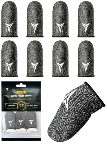 Nuozme 8 Pack Gaming Finger Sleeves for Mobile Gaming, 0.3mm Silver Fiber, Smooth Operation, Anti-Sweat, Extremely Thin, Finger Sleeves Fit Mobile Phone Tablet Devices(Black)