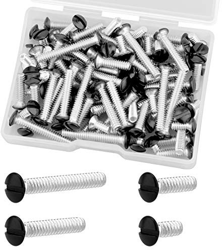 TOYMIS 100Pcs 4 Sizes 6-32 Thread Black Wall Plate Screws Outlet Cover Screws Switch Cover Screws Replacement Wall Plate Screws Electrical Screws