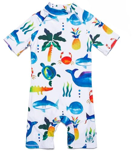 BONVERANO Traje baño bebé protección Solar UPF 50+ Cierre Cremallera (Blanco, 6-9 Meses)