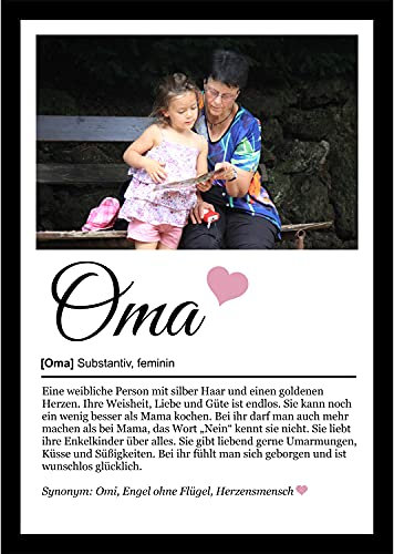 SCHILDER HIMMEL Oma Poster aus Holz mit Wunschbild/Name | Oma Geschenk | Wandbilder Wohnzimmer | Geburtstag | Wanddeko Deko Dekortion | Liebe Herz | Geschenk für die Liebsten