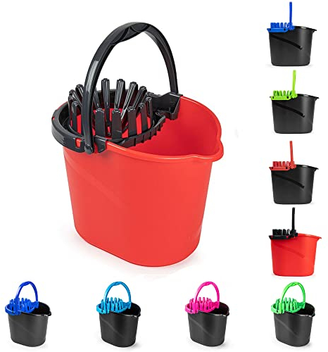PLASTIFIC Strong and Durable Plastic Bucket with Carry Handle - Wringer Power Mop Bucket, Easy Mop Cleaning Suitable for Home (1A - 14L - Red Easy Drain Mop Bucket)