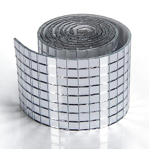 LONGKING 1888 Pieces Self-Adhesive Glass Mirror Tiles Square Sticker for DIY Craft and Disco Ball Party Decoration Silver