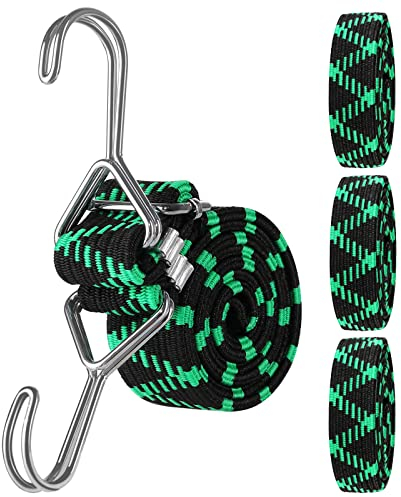 Spanngummi mit Haken 100cm, 4pcs Expander mit Haken, Verstellbar Gepäckspanner, UNOLIGA Flach Gummispanner für Fahrrad Motorrad Autotransporter Gartenmöbel, Gummibänder mit Haken, Extra Stark (Grün)