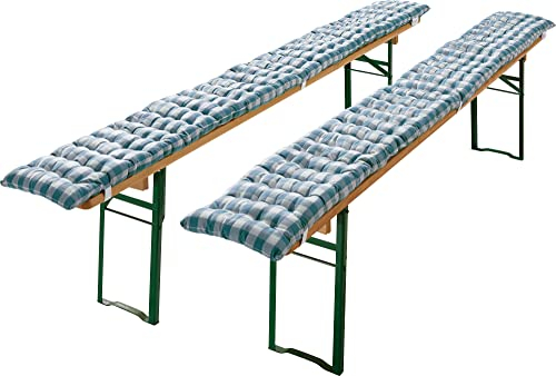 REDBEST Bierbank-Auflage, Sitzauflage Bierzeltgarnitur gepolstert 2er- Pack karo blau Größe 25x220 cm - strapazierstark und langlebig, bequemer Sitzkomfort, mit elastischen Bändern