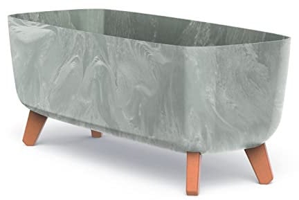 URBNLIVING Maceta rectangular grande con aspecto de hormigón bajo para interiores y exteriores, patas de decoración de jardín (hormigón)