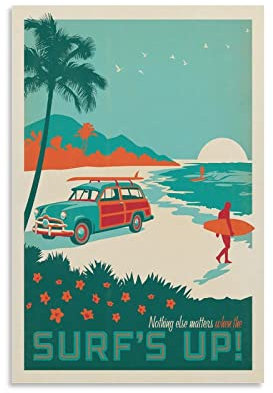Vintage-Poster, Surf's Up, dekoratives Gemälde, Leinwand, Wand- und Kunstbild, modernes Familien-Schlafzimmer, 30 x 45 cm