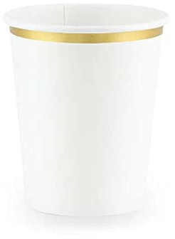 Generico 18 PEZZI Bicchiere di carta BIANCHI con bordo ORO 260 ML