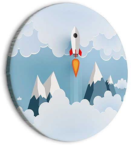 murando - runde Bilder Kinderzimmer 80x80 cm Leinwandbild 1 tlg Kunstdruck modern Wandbilder XXL Wanddekoration Design Wand Bild für Kinder Rakete Jungen e-B-0038-bc-a
