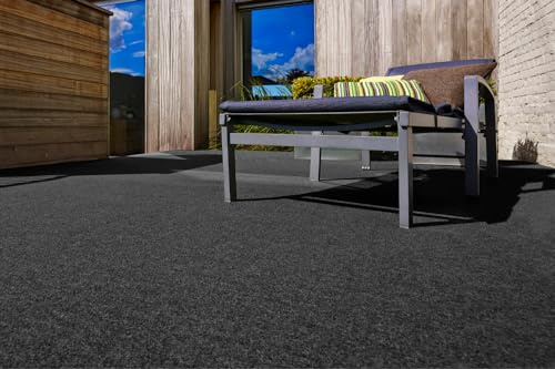 andiamo Kunstrasen Outdoor wasserdurchlässig, Rasenteppich wetterfest, Drainage-Noppen, UV-beständig, für Balkon und Garten Anthrazit 400 x 400 cm