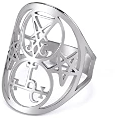 LIKGREAT Luzifer Siegel Ringe Lilith Siegel Ring Siegel von Luzifer Ring Siegel von Lilith Ringe Dämon Teufel Pentagramm Gothic Verstellbarer Ring Edelstahl Schmuck Geschenke für Frauen (Silber)