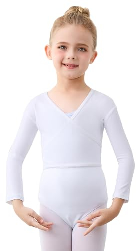boruizhen Kinder Ballett Wickeljacke Langarm Gymnastik Tanz Ballettjacke Mädchen Baumwoll Ballett Bolero für Mädchen Kinder Damen Weiß XL
