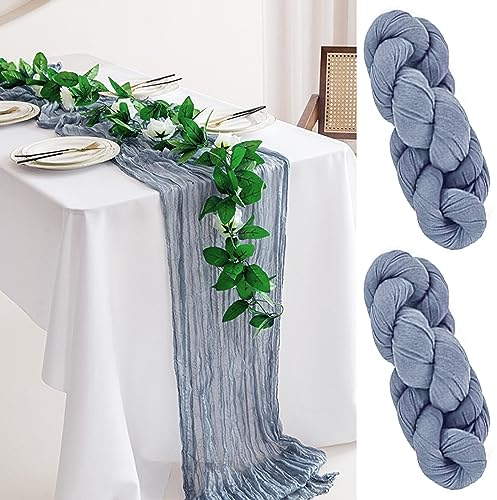 Frepea 2 Stück Tischläufer mit Falten 90x300CM Tischband Tischdeko für Hochzeit/Geburtstag (Blaugrau-2 Stück, 90 x 300 cm)