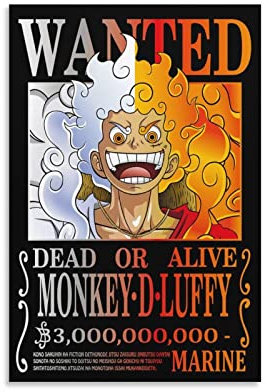 Anime One Piece Wanted Poster Luffy Gear 5 Wandkunst Poster Drucke Wohnkultur Bild Leinwand Gemälde Poster 20 x 30 cm