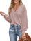 CUPSHE Women Blouse Cutout Scalloped Lace Top Long Lace Sleeves V Neck Banded Cuffs Chic Elegance Shirt Pink XL