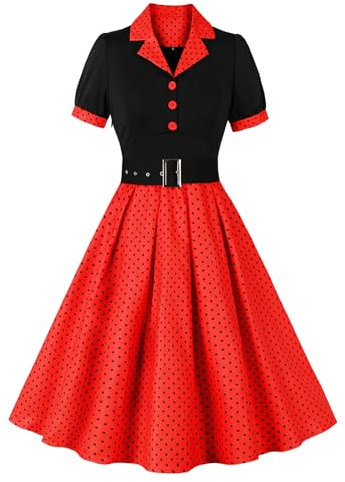 Wellwits Women's Black Bodice Polka Dots Christmas Vintage Blazer Dress Red M