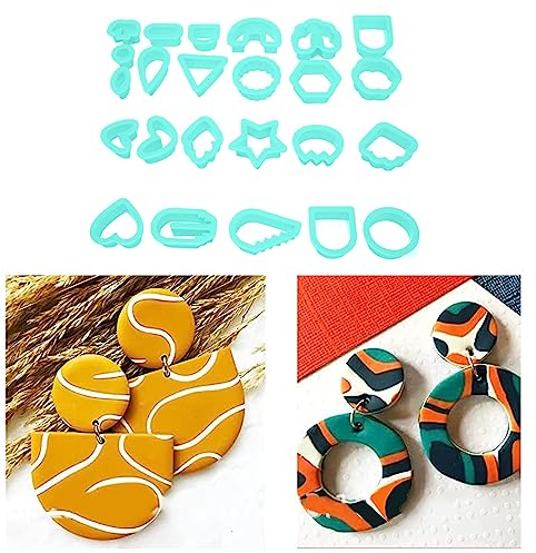 Tissting 24 Stück Polymer Ton Ohrring Ausstecher 24 Formen Ton Ohrring Ausstecher für Polymer Ton Schmuck Herstellung(Grün)