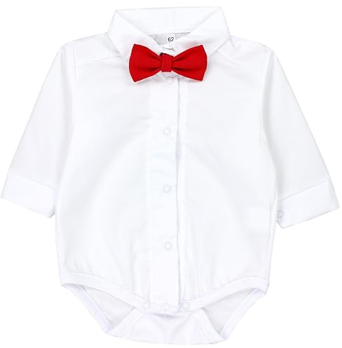 TupTam Baby Body Langarm Jungen mit Kragen – Hemdbody für Babys aus Baumwolle – Body Baby Festlich, Farbe: Weiß/Rote Fliege, Größe: 74