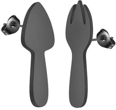 Mismatched Gardeners Tools Earring Stainless Steel Trowel and Garden Fork Stud Earrings for Women Men Asymmetric Jewelry Gift (black)