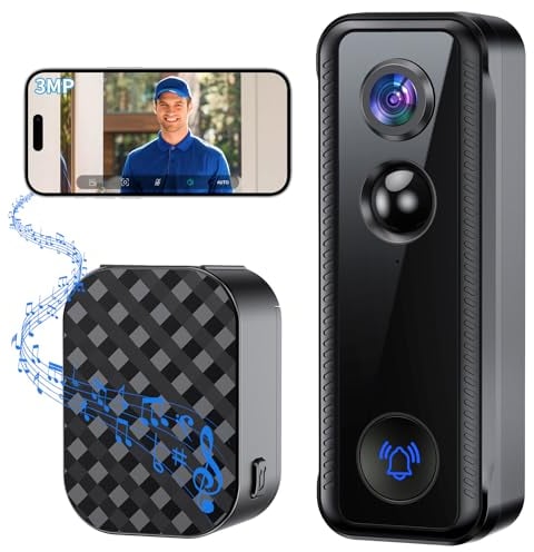 Ankway Campanello video 2K Full HD con Chimes, grandangolo 145° e sensore PIR, batteria 5200 mAh, videochiamata bidirezionale e vista dal vivo disponibili, allarmi, 2 vie di memoria,supporto con Alexa