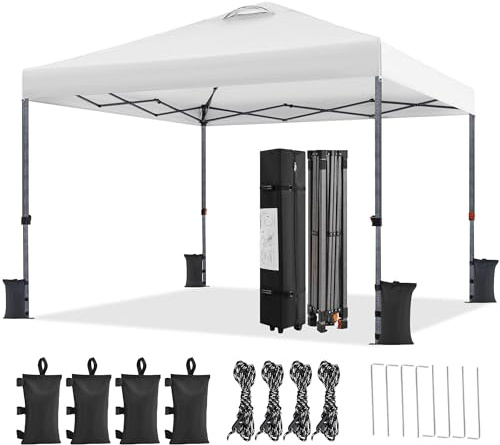 Yaheetech 3x3m Gartenpavillon Höhenverstellbar Pop Up Pavillon, Weiß | Faltpavillon Wasserdicht Stabil Faltzelt inkl. Tasche & 4 Sandsäcke UV-Schutz 50+ Campingpavillon für Garten Camping