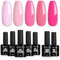TOMICCA UV Nagellack-Set, 5 pastellige Gel-Nagellacke mit Base & Top Coat, Pink Nagellack, UV/LED-fhig, Nail-Art Starter-Set, 7 x 8ml