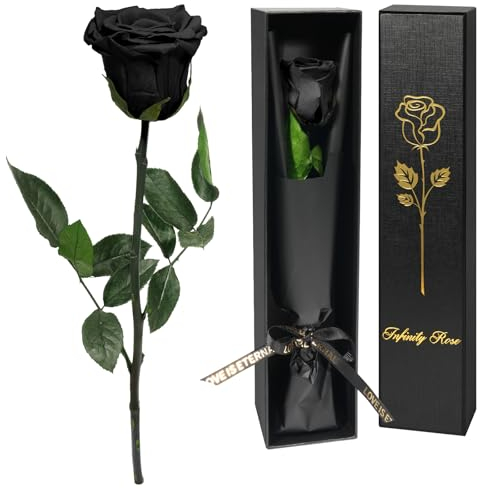 Yamonic Rosa Stabilizzata Regalo Donna,Rosa Eterna con Steli Regalo per Donne Compleanno,Idee Regalo per Lei,Regalo Donna Natale San Valentino Festa della Mamma,Regalo Mamma Natale,Vera Rosa Nera