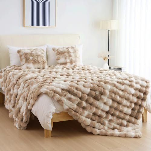IKALIFE Manta Pelo Largo Suave - Manta Peluda Extra Gruesa Grande Mullida Sintetico para Cama Invierno Sofa, 130 x 150 cm Marrón