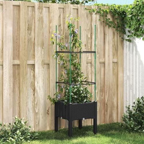 ZEYUAN Pflanzkübel mit Rankgitter Schwarz 40x40x142,5 cm PP, Blumentopf Gross, Blumenkasten Balkon, übertopf, Pflanzkasten, Flowerpot, Kräuterbeet Für Die Küche, Vertikalbeet - 367948