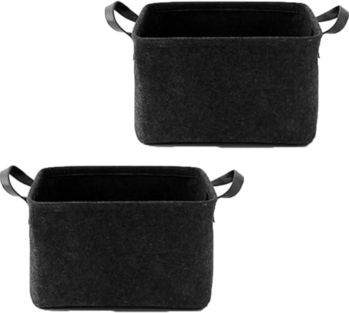 2 Stück Filz Korb Aufbewahrung Aufbewahrungskorb Mit Zwei Henkeln, Faltbar Felt Storage Basket, Aufbewahrungsbox Für Kleidung, Handtücher, Accessoires Und Aufzubewahren (L+L,Schwarz)
