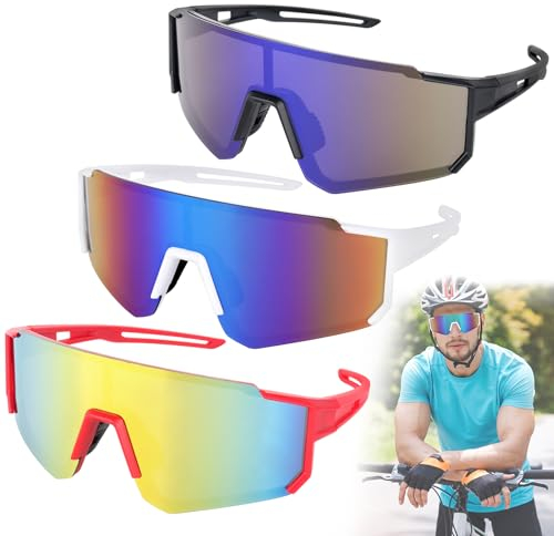 LYPPUL Schnelle Brille Rave, 3 Stück Sport Sonnenbrille, Fahrradbrille Herren Damen UV400 Polarisierte Schutzbrille Fahrradbrille Winddicht für Outdooraktivitäten Wie Radfahren Ski Fischen Laufen