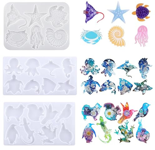 Attuslla 3 Stück Silikonformen Epoxidharz, Epoxidharzformen aus Tierharz, Frosch Eidechse und Schnecken Resin Silikonformen für Epoxidharz, Schrankdekoration, DIY Schlüsselanhänger