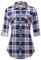 DJT Damen Weiches Gestrick Karierte Bluse Langarm Oberteile Roll Up Ärmel Hemdbluse Tunika Button Down Blusen Top Blau-Rosa XL