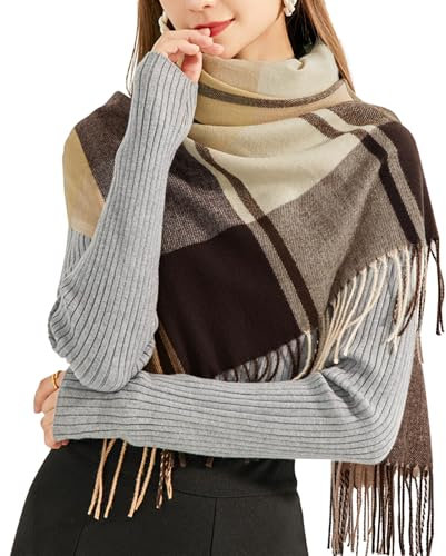 Kotashion Womens Scarf Furry Skin Friendly Soft Winter Scarf Warm Plaid Tassel Ladies Scarves Christmas Gifts and Birthday Gifts for Women
