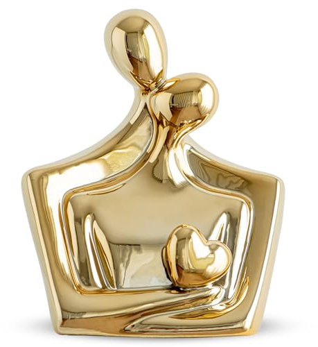 LCCCK Goldene Keramik Paar Skulptur - Moderne Deko Figuren für Wohnzimmer - Hochzeitspaar Figuren - Liebevolle Deko für Hochzeitstag und Brautpaar - Statuen für Opa und Oma