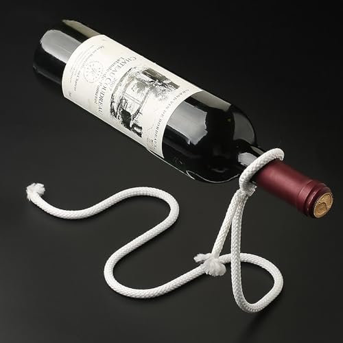 Porte-bouteille magique en corde suspendue – Porte-bouteille de vin flottant illusion – Cadeau fantaisie pour la cuisine et la décoration de la maison – Support créatif en corde suspendue pour