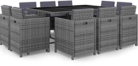 KATERYY 11-TLG. Garten-Essgruppe mit Auflagen Poly Rattan Grau,RattanEssgruppe Anthrazit Stylische Sitzgruppe für Garten & Terrasse