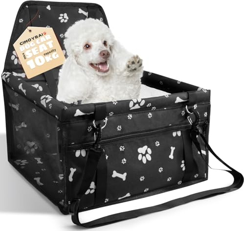 CIMOYBAI Siège Auto pour Chien, Extra Stable, pour Chiens de Petite à Moyenne Taille, Tissu Oxford, Respirant, Lavable, Pliable ((Schwarzer Fußabdruck)
