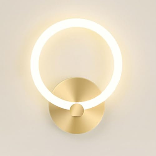 AoLa LED Wandleuchte Innen 10W Warmweiß 3000K Wandlampe Moderne Minimalistische Kreis Rund Nachttischlampe Gold Indirektes Licht Ring Nachtleuchte für Büro Schlafzimmer Wohnzimmer Geschäft
