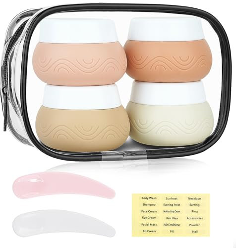 4 Pcs Travel Pots for Cream, 30ml Silicone Travel Pots for Toiletries, TSA Approved Trave Containers for Toiletries with Clear Bag for Cosmetic Face Body Hand Cream, Leak-Proof, Refillable
