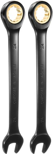 sourcing map 2Pcs Ratcheting Spanner 24mm Metric Open End Wrench 72-Teeth CR-V Steel 12 Point Nickel Plated Combination Ratchet Wrench for Fasteners Nut Bolt