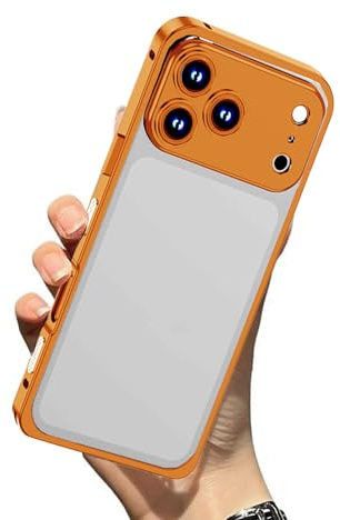 Wryhaul Chubbycase Ultra-Thin Metal Frame Heat Dissipation Case with Lens Protector, Bumper Metal Frame Shockproof Phone Case for iPhone 17/16/15/14 Series (Orange,16 Pro)