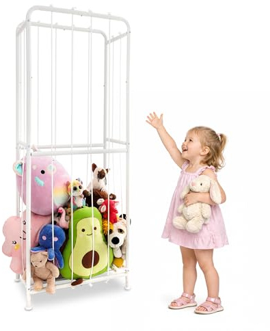 goozie Stuffed Animal Storage Organizer, Large Metal Soft Toy Storage Cage with Non-Elastic Ropes, Space Saving Vertical Cuddly Toy Holder for Kids Nursery, Bedroom & Playroom