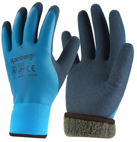 Rainberg 1 Pair Waterproof Thermal Winter Work Gloves, Fleece Liner Insulated Warm for Cold Weather, Safety Gloves with Superior Grip, Outdoor Gardening, Car Washing, Fishing, Multipurpose (Blue, XL)