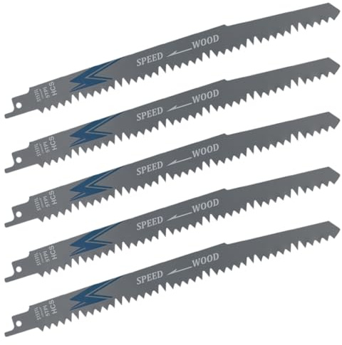 5 pezzi lame seghetto alternativo legno, accessori per sega a sciabola, per tagli rapidi 225 mm 5TPI, lame per sega universale in acciaio ad alto tenore di carbonio (HCS)