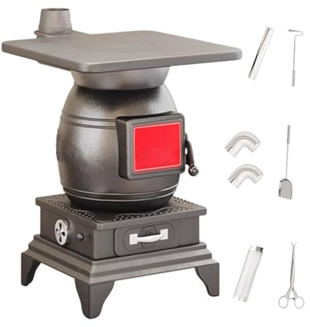 Potbelly Stove for Indoor and Outdoor Heating and Cooking with Ash Drawer and Multi-Fuel Capability