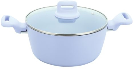 6.5L Stockpot with Lid Non Stick Cooking Pots with Tempered Glass Lid Induction Base Aluminum Casserole Pot for Cooking Soups & Brew Boiling Stews Pots (Purple, 28cm Stock Pot)